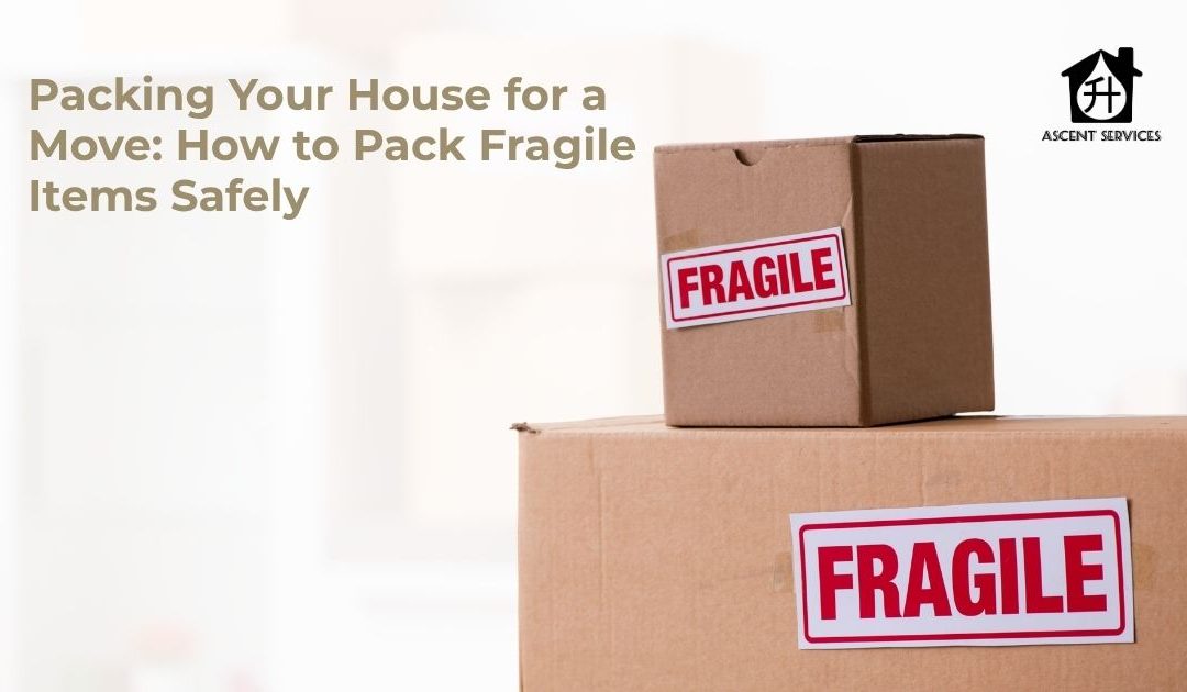 Fragile moving boxes carefully arranged while packing your house for a move